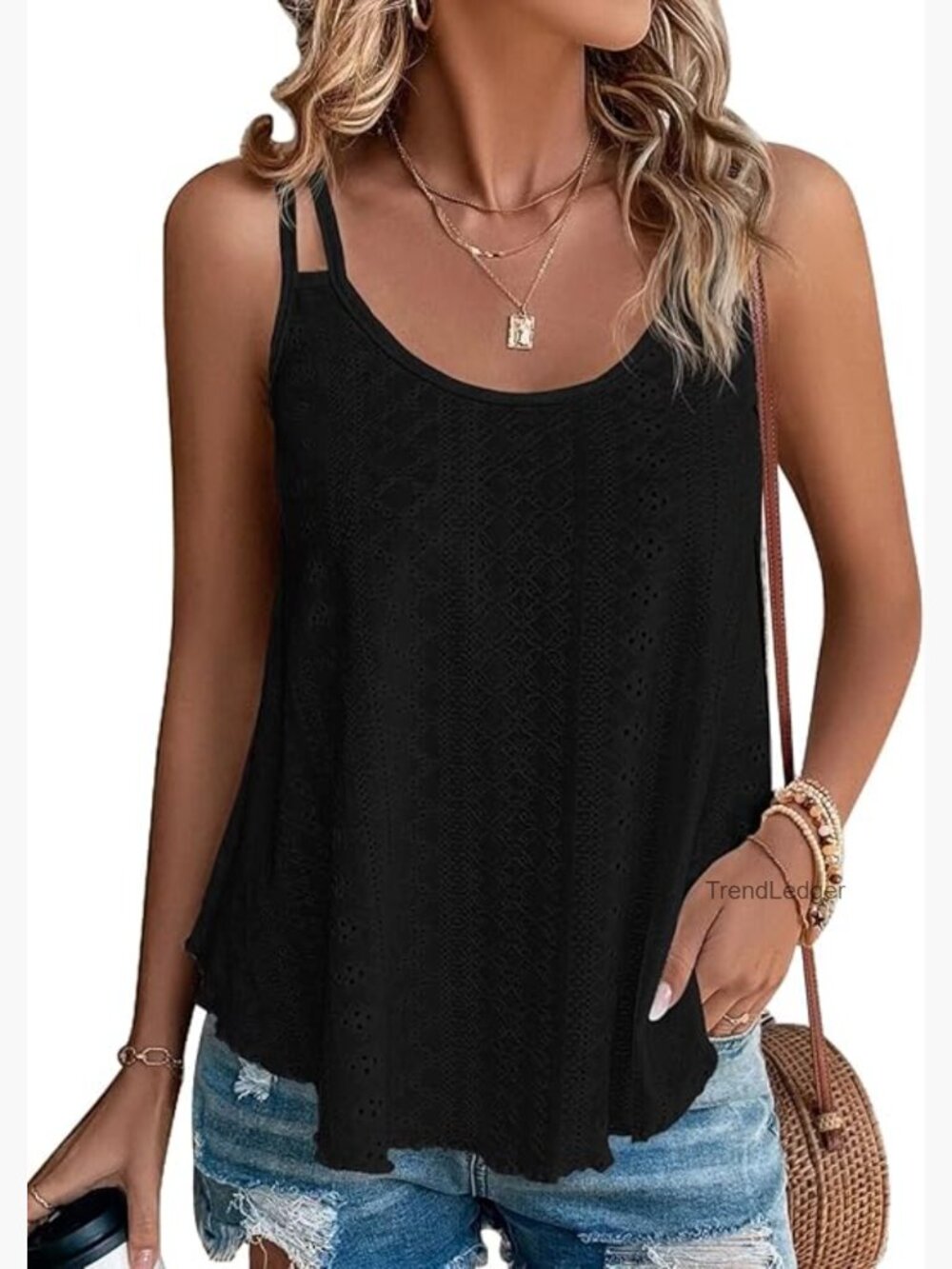 Sleeveless Spaghetti Strap Scoop Neck Loose Fit Tank Top Flowy Summer
